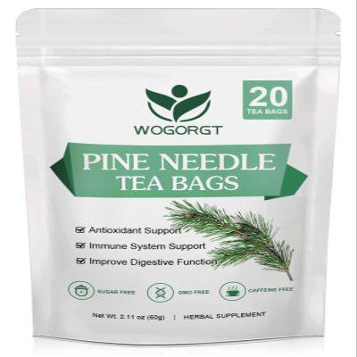 Pine Needle Tea Bags - Organic Dried Pine Needle Herbal Tea for Immune Support & Antioxidant, Caffeine Free, Natural Suramin, 20 Tea bags