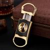 KEENSUN Zinc Alloy V-Cut Cigar Cutter (Gold and Black CNC Engraved Diamond Finish), 60 Ring Gauge, Stainless Steel Cut Blade with Leather Case, Cigar Holder and Gift Box view 2