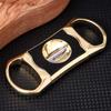 KEENSUN Zinc Alloy V-Cut Cigar Cutter (Gold and Black CNC Engraved Diamond Finish), 60 Ring Gauge, Stainless Steel Cut Blade with Leather Case, Cigar Holder and Gift Box view 3