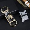 KEENSUN Zinc Alloy V-Cut Cigar Cutter (Gold and Black CNC Engraved Diamond Finish), 60 Ring Gauge, Stainless Steel Cut Blade with Leather Case, Cigar Holder and Gift Box view 4