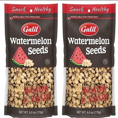 Galil Watermelon Seeds for Eating, Unshelled Seeds - Roasted & Salted Watermelon Seeds 6 Ounce - Kosher, Halal - Pack of 2