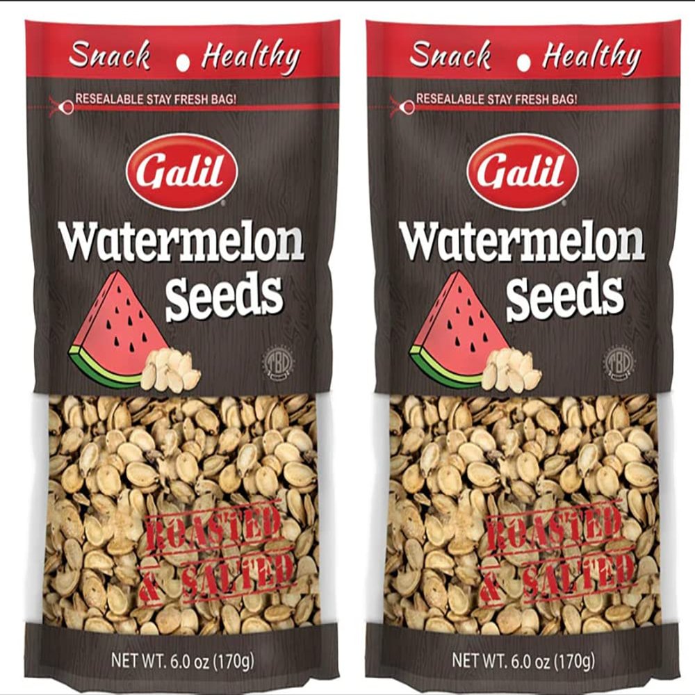 Galil Watermelon Seeds for Eating, Unshelled Seeds - Roasted & Salted Watermelon Seeds 6 Ounce - Kosher, Halal - Pack of 2