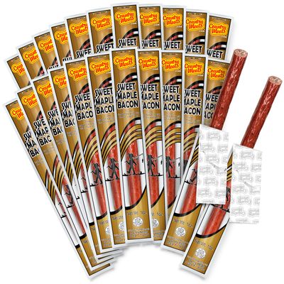 Country Meats, Meat Sticks, 0 Trans Fat, USDA Certified, Good Source of Protein, Carb Conscious Snack (24 Meat Sticks, Sweet Maple Bacon)