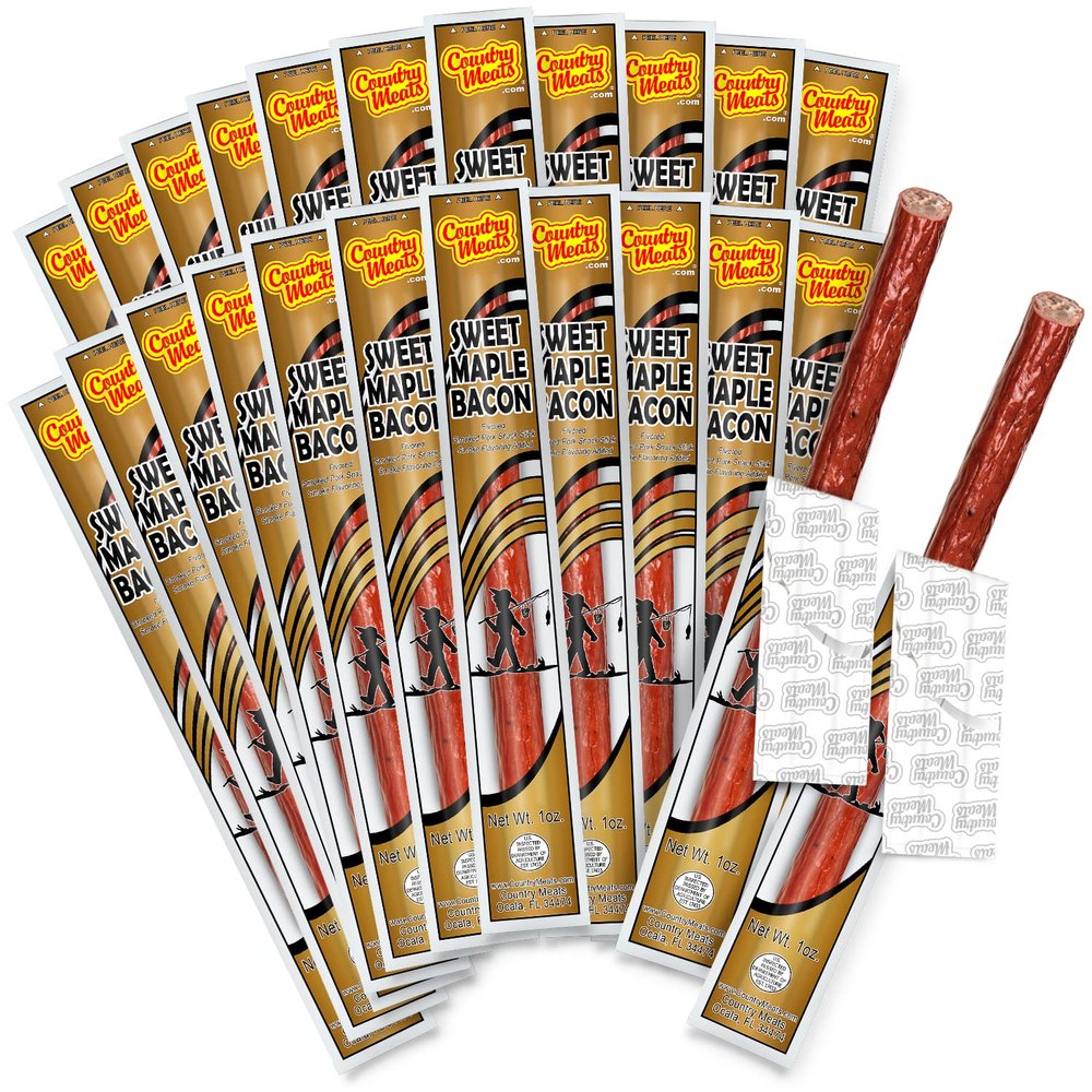Country Meats, Meat Sticks, 0 Trans Fat, USDA Certified, Good Source of Protein, Carb Conscious Snack (24 Meat Sticks, Sweet Maple Bacon)