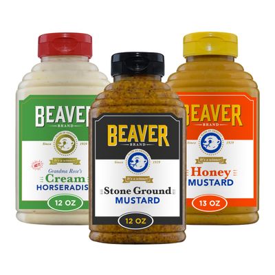 Beaver Condiment Variety Pack, Hot Cream Horseradish, Stone Ground Mustard and Honey Mustard (Pack of 3)