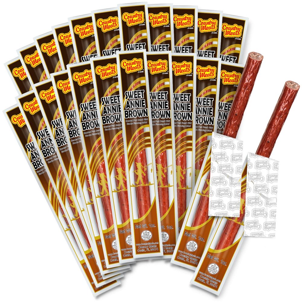 Country Meats, Meat Sticks, 0 Trans Fat, USDA Certified, Good Source of Protein, Carb Conscious Snack (24 Meat Sticks, Sweet Annie Brown)