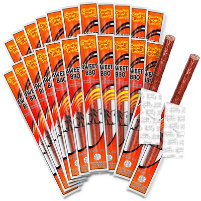 Country Meats, Meat Sticks, 0 Trans Fat, USDA Certified, Good Source of Protein, Carb Conscious Snack (24 Meat Sticks, Sweet BBQ)