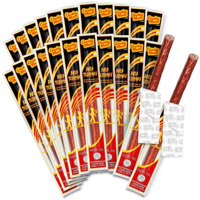 Country Meats, Meat Sticks, 0 Trans Fat, USDA Certified, Good Source of Protein, Carb Conscious Snack (24 Meat Sticks, Bold Teriyaki)
