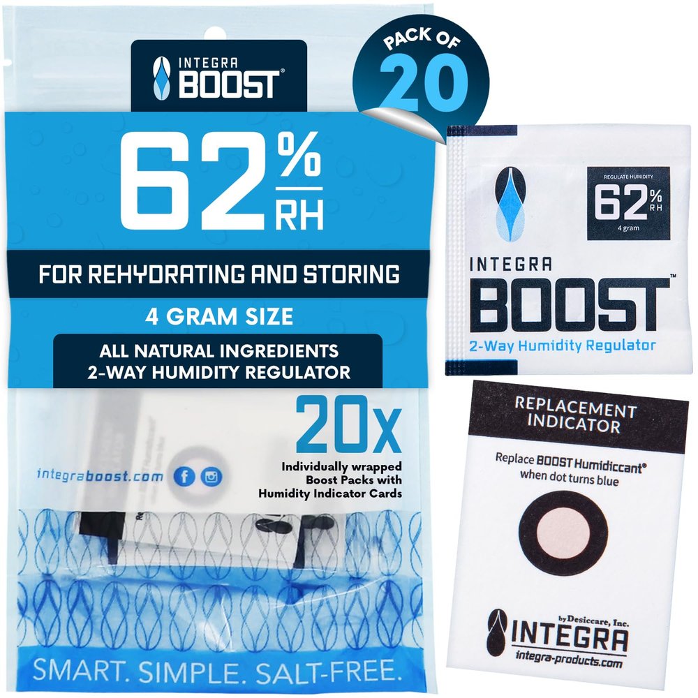 Integra Boost 2-Way Humidity Control Pack - Preserve Flavor & Control Humidity at 62% RH - Moisture Absorber for Herbs, Spices & More - 4 Gram (Pack of 20)