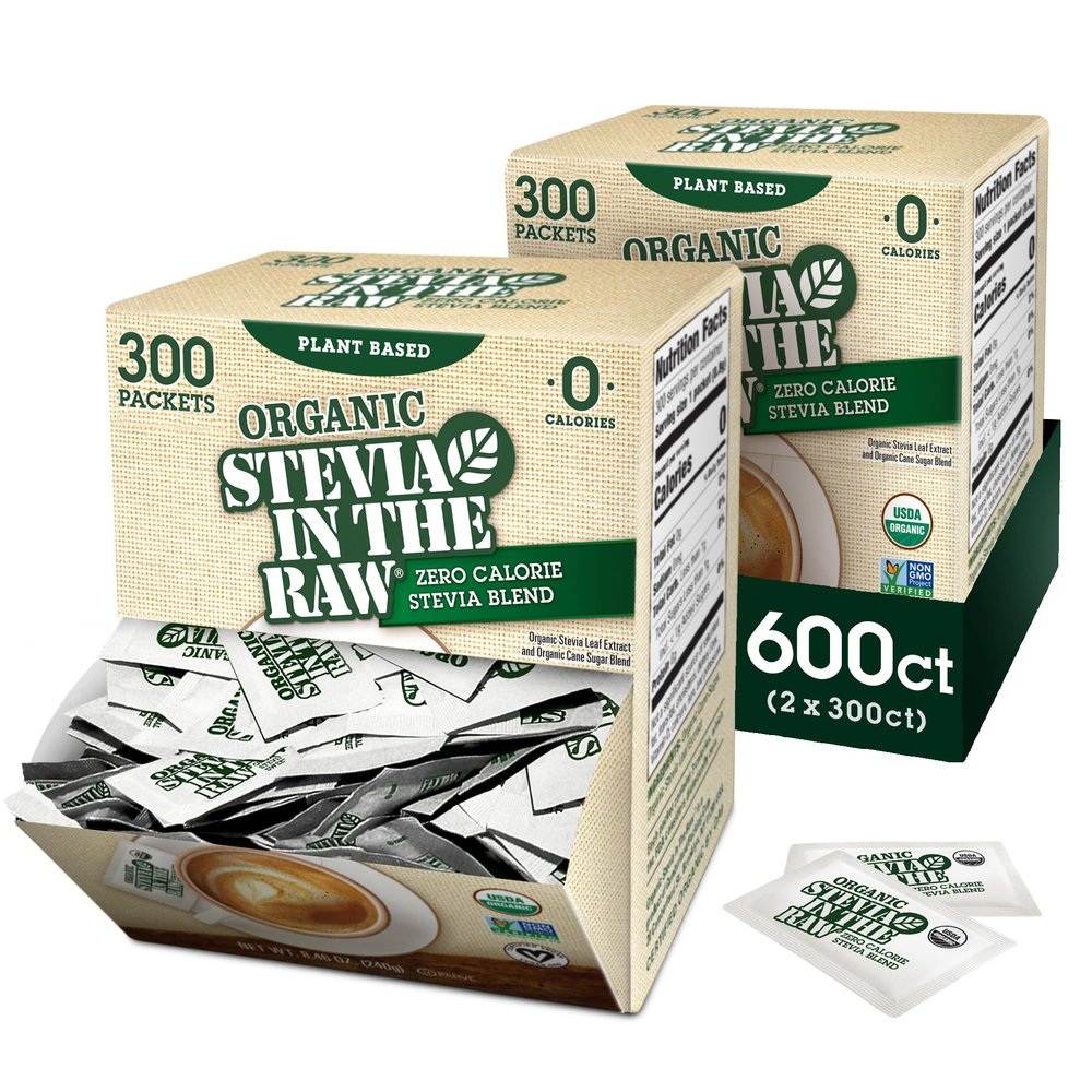 Organic Stevia In The Raw, Plant Based Zero Calorie Natural Sweetener, Sugar Substitute, Sweetener for Coffee, Hot & Cold Drinks, Non-GMO, Vegan, Gluten-Free, 300 Count Packets (Pack of 2)