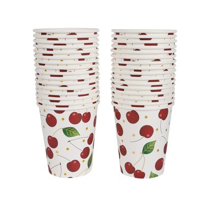 Geeklife Gold Cherry Paper Party Cups, 9 oz Gold Foil Cherries Fruit Disposable Decorative Paper Cups Bulk,40 pcs