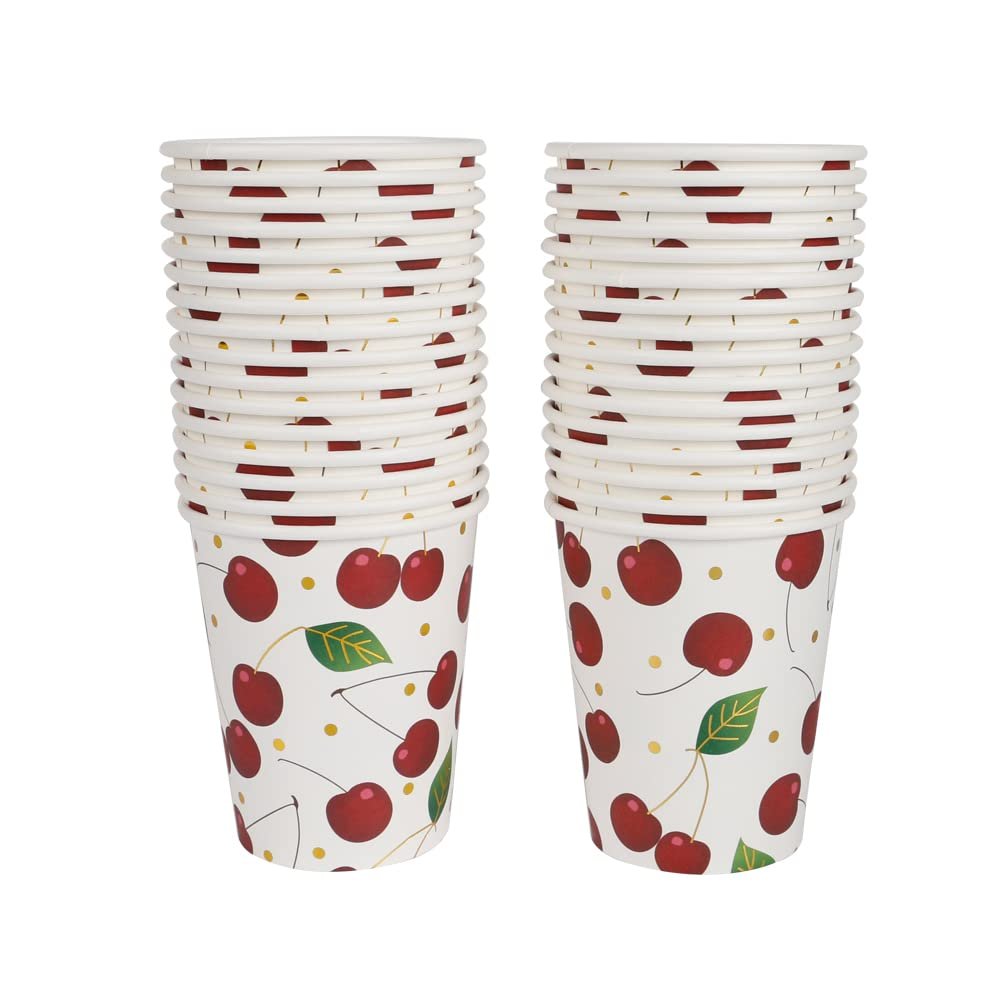 Geeklife Gold Cherry Paper Party Cups, 9 oz Gold Foil Cherries Fruit Disposable Decorative Paper Cups Bulk,40 pcs