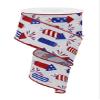 Craig Bachman 2.5" Firecrackers Ribbon: White (10 Yards) Patriotic Gift Wrapping Wired Ribbon view 1