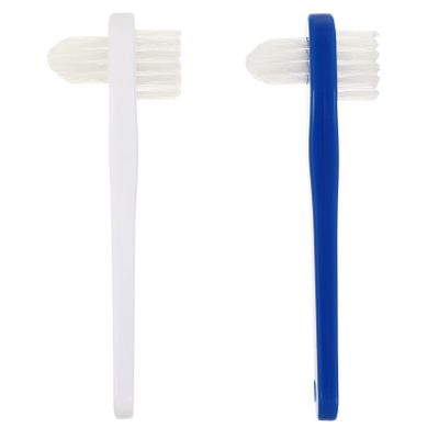 Ciieeo Dual Head Denture Toothbrush with Large Multi-Tufted and Small Angle Trimmed Bristles Manual False Teeth Cleaner for Denture Care and Fresher Breath 2-Pack