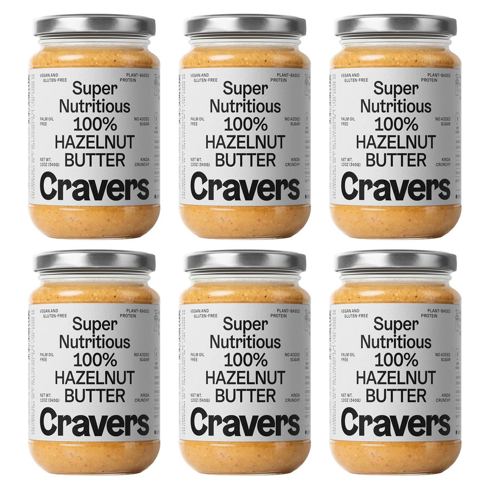 Cravers 100% Hazlenut Butter Spread, All Natural Keto Snack, Low Carb, Sugar Free, Gluten Free, Paleo, Vegan, Kosher, Non-GMO & High Protein, Hazelnut Spread No Palm Oil, 12oz, 6 Jars