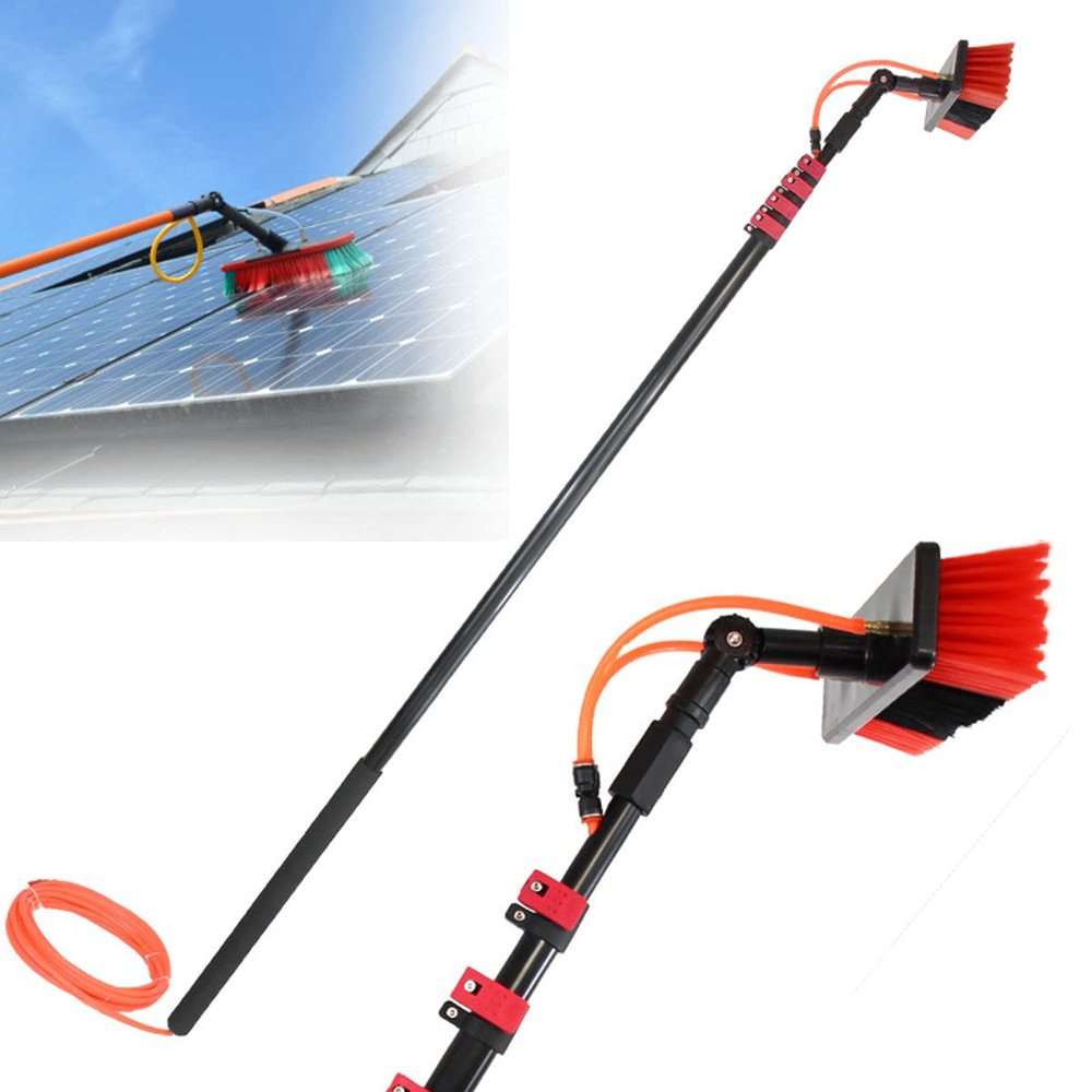 Solar Panel Cleaning Brush and Pole,Window Cleaning Pole, Window Cleaner Kit, Water/Hose Fed Pole, Window Cleaning Brush Equipment, Cleaning Photovoltaic and Solar Panels,24FT/7.2m