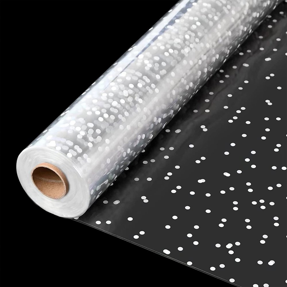 CMFYHM Clear Cellophane Wrap Roll(34" x 120Ft) 3Mil Polka Dot Cellophane, Cellophane Gift Wrap Roll, Cellophane Wrap for Gifts, Baskets, Flowers, Party Decorations