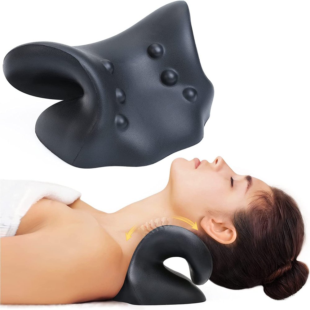 Neck Stretcher for Neck Pain Relief, Neck and Shoulder Relaxer Cervical Traction Device with Massage Point for Muscle Relax, Cervical Spine Alignment Chiropractic Pillow, Neck Stretcher