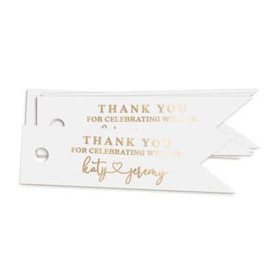 XOXOKristen Custom Black Gold Foiled Thank You Tags for Wedding Favors and Gift Bags, Rose Gold, Silver or Gold Foils, White Personalized Favor Tags (3.5", White)