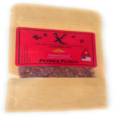 1/4oz / 7.09g REAPER X PEPPER FLAKES, ~33% hotter than standard Carolina Reaper