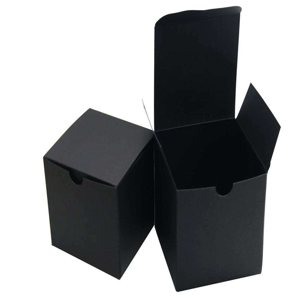 PQZKLDP 24 Pack 4x4x4 Inch Black Solid Kraft Gift Box with Lid, Twine, Stickers - Perfect for Birthday, Wedding, Anniversary, Baby Shower Party Favors