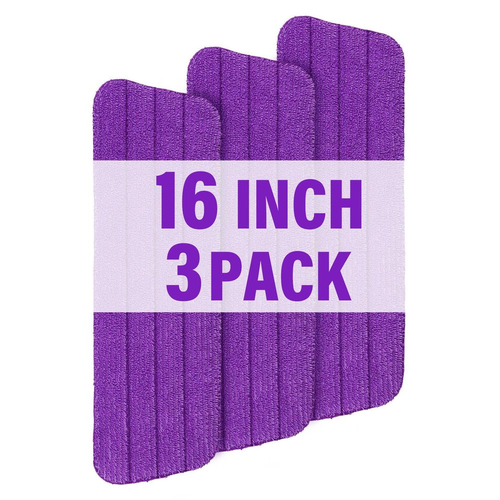 16.5 inch Mop Pads Refills, 3 Pack Microfiber Reusable Replacement Mop Pads Flat Replacements Heads for Wet Or Dry Floor Cleaning and Scrubbing, Purple Cloth