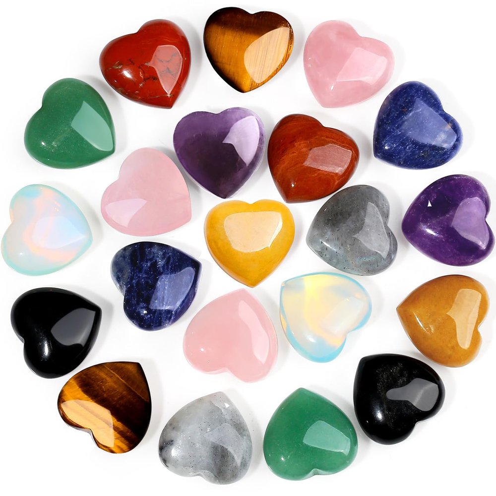 10 PCS Heart Crystals Stones Love Hearts Shaped Healing Crystals Multicolor Rose Quartz Amethyst Colorful Assorted Palm Polished Stone Palm Real Gemstones Set Reiki Energy Balancing Meditation Gift