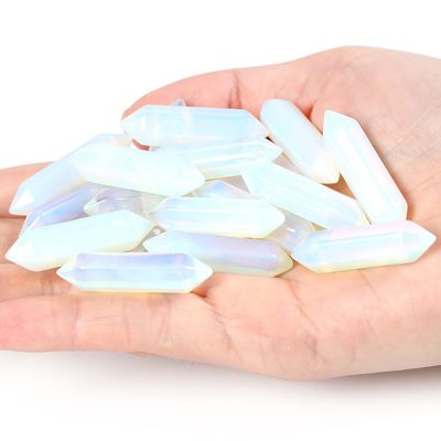 10 PCS White Opalite Healing Crystals Wands Polished Tumbled Stones Bulk Natural Hexagonal Pointed Stocking Stuffers Reiki Energy Balancing Meditation Therapy Chakra Wand Set