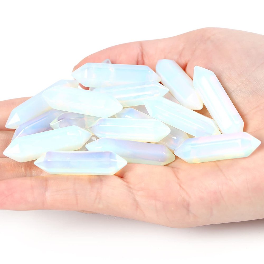 10 PCS White Opalite Healing Crystals Wands Polished Tumbled Stones Bulk Natural Hexagonal Pointed Stocking Stuffers Reiki Energy Balancing Meditation Therapy Chakra Wand Set