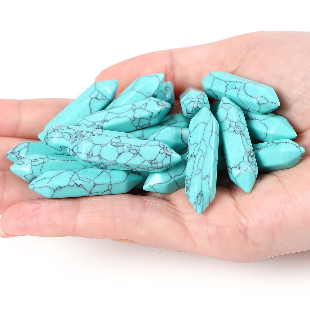 10 PCS Green Turquoise Healing Crystals Wands Polished Tumbled Stones Bulk Natural Hexagonal Pointed Reiki Energy Balancing Meditation Therapy Chakra Wand Set
