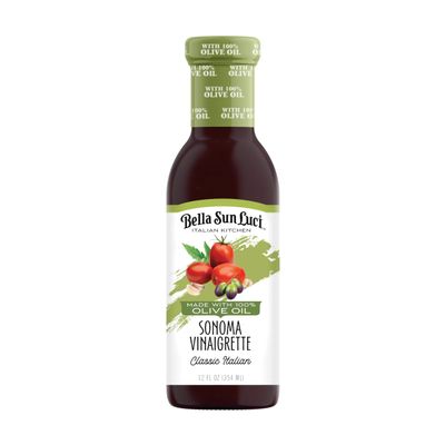 Bella Sun Luci Italian Kitchen Sonoma Vinaigrette, 12 Fl Oz Glass Bottle, with 100% Extra Virgin Olive Oil, Artisan Gourmet Salad Dressing & Marinade, No Seed Oils, Gluten-Free, California Made