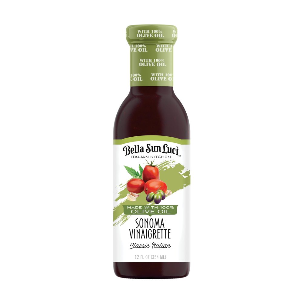 Bella Sun Luci Italian Kitchen Sonoma Vinaigrette, 12 Fl Oz Glass Bottle, with 100% Extra Virgin Olive Oil, Artisan Gourmet Salad Dressing & Marinade, No Seed Oils, Gluten-Free, California Made