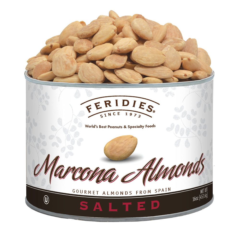 FERIDIES Salted Spanish Marcona Almonds, Premium Roasted Almonds with SEA Salt, 16 Oz Resealable CAN