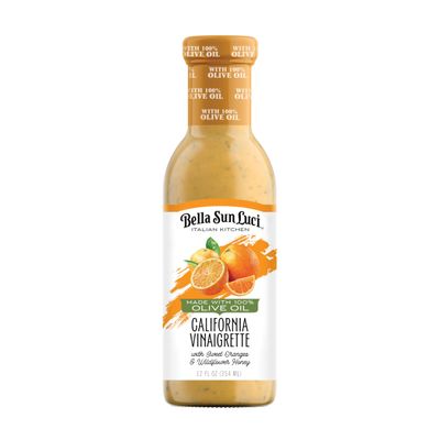 Bella Sun Luci California Vinaigrette, 12 Fl Oz Glass Bottle, Premium Italian Kitchen 100% Extra Virgin Olive Oil Dressing with Sweet Oranges & Wildflower Honey, No Seed Oils, Gluten-Free, Artisan Citrus Salad Dressing & Marinade