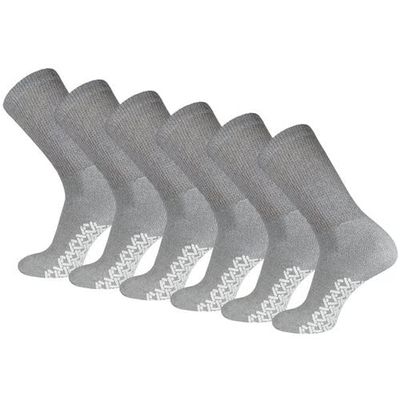 3-12 Pairs Women Non-Skid Diabetic Cotton Crew Circulatory Socks with Non Binding Top (6 Pack, Gray)
