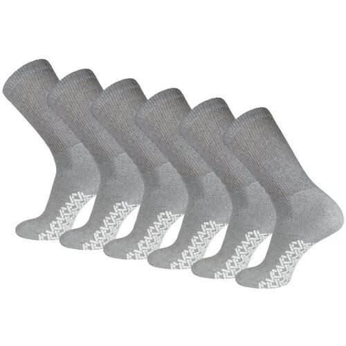 3-12 Pairs Women Non-Skid Diabetic Cotton Crew Circulatory Socks with Non Binding Top (6 Pack, Gray)