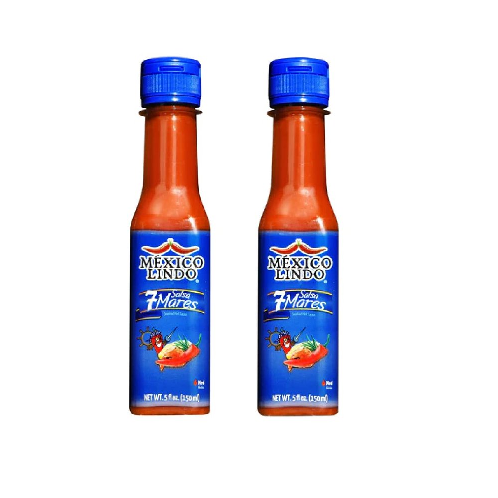 Al Amin Foods Mexico Lindo 7 mares Salsa Medium Heat 2 Bottles 5 fl.oz (150ml) Red
