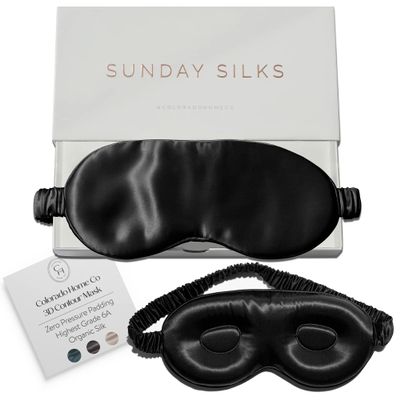 SUNDAYSILKS 3D Contoured Silk Sleep Mask | Padded Silk Eye Mask with Eye Cups for Lash Extensions | Blackout, Organic for Women & Men, Perfect for Travel, Slip-Free Deep Sleeping, Antifaz para Dormir