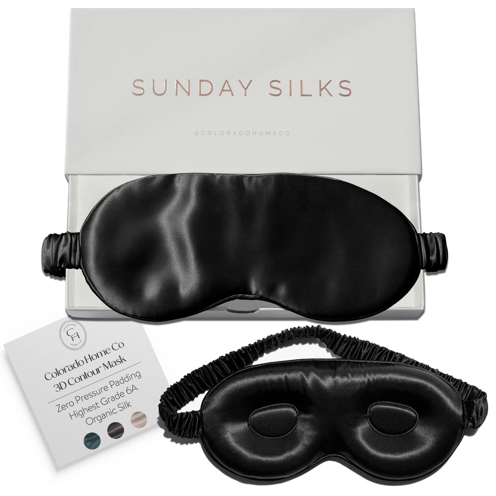 SUNDAYSILKS 3D Contoured Silk Sleep Mask | Padded Silk Eye Mask with Eye Cups for Lash Extensions | Blackout, Organic for Women & Men, Perfect for Travel, Slip-Free Deep Sleeping, Antifaz para Dormir