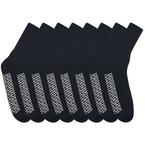 3-12 Pairs Women Non-Skid Diabetic Cotton Crew Circulatory Socks with Non Binding Top (6 Pack, Black)