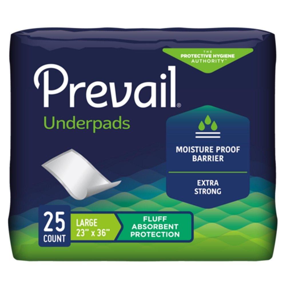 Prevail Fluff Absorbent Incontinence Underpad, Disposable, 23" x 36", 25 Count (Case of 6)