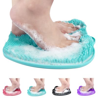 AXLOFO Shower Foot Scrubber Mat, XL Larger Size Foot Massager Mat with Non-Slip Suction Cups - Cleans, Exfoliationl, Massages Your Feet Without Bending, Foot Circulation & Relieve Tired Feet (Green)