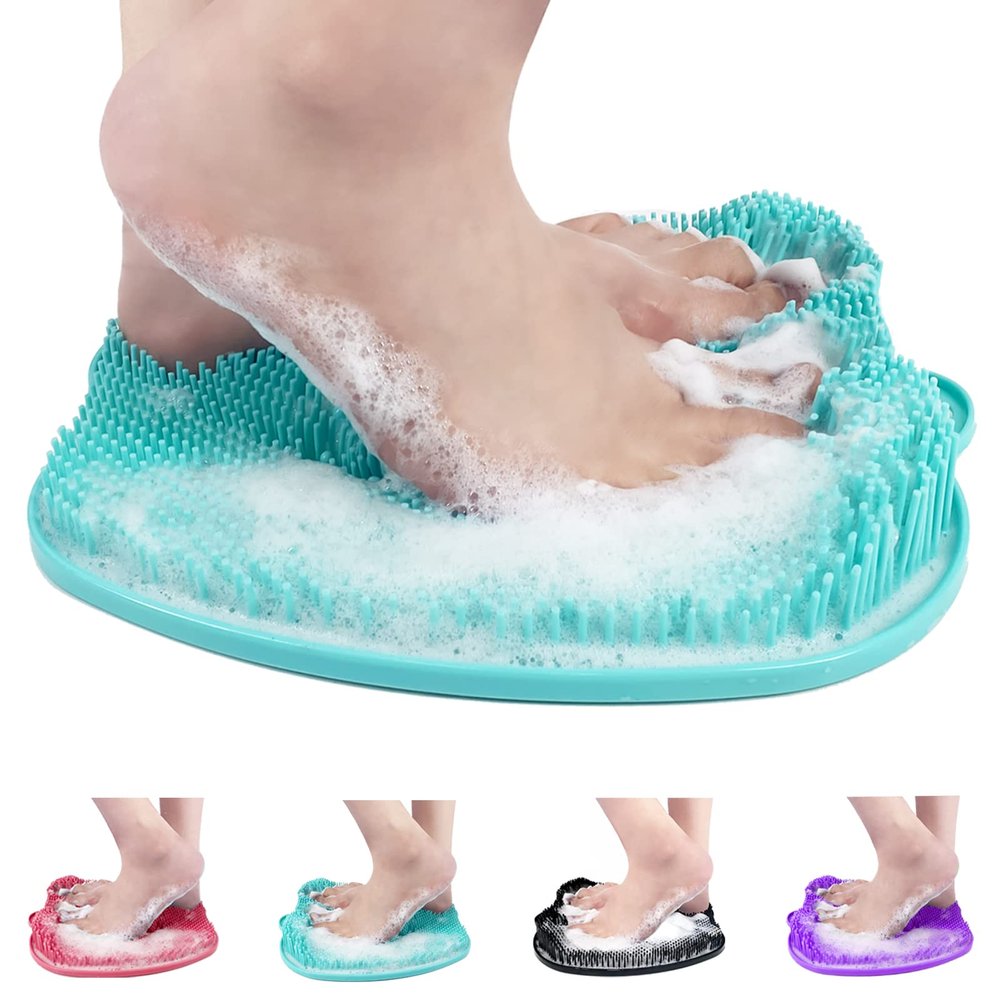 AXLOFO Shower Foot Scrubber Mat, XL Larger Size Foot Massager Mat with Non-Slip Suction Cups - Cleans, Exfoliationl, Massages Your Feet Without Bending, Foot Circulation & Relieve Tired Feet (Green)