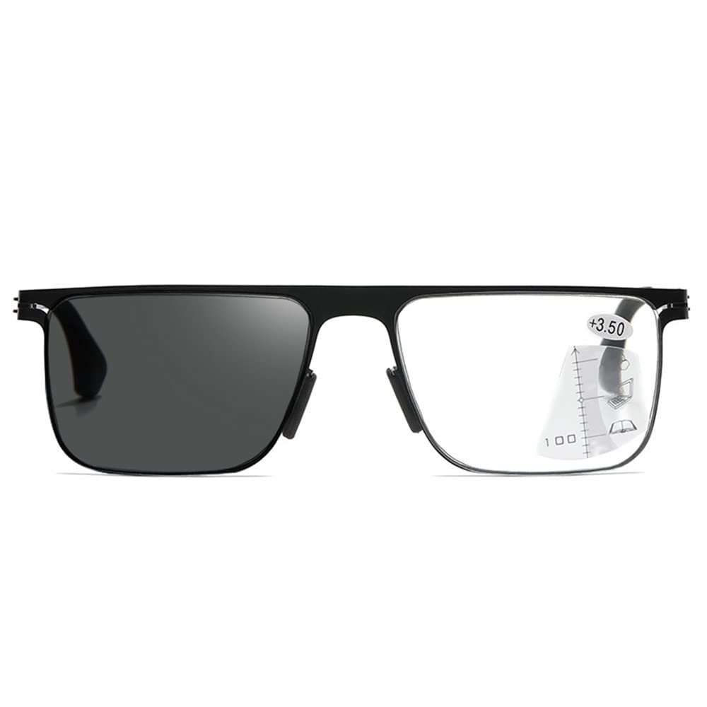 LKP Reading Glasses Progressive Multifocus Transition Photochromic Eyeglasses Sunglasses Blue Light Metal Stylish Eyewear(+1.00)