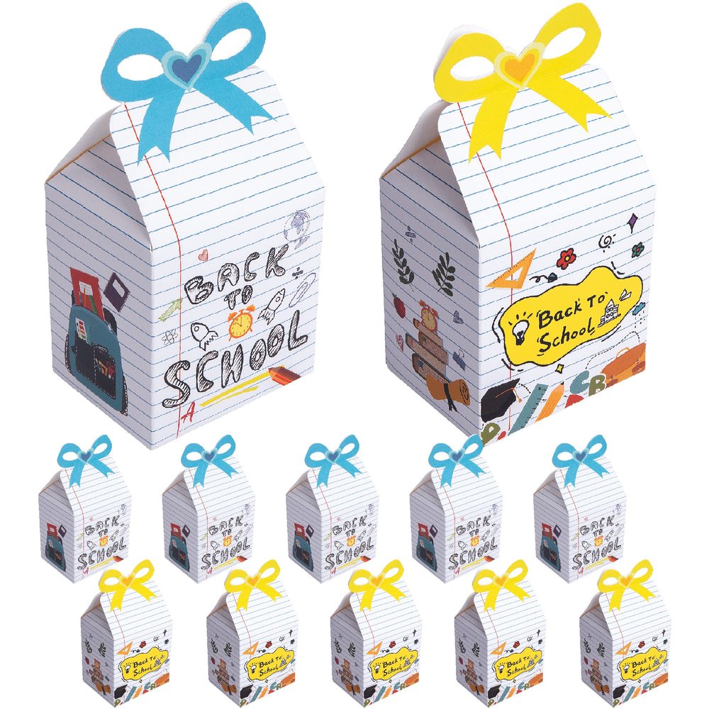 12 PCS Back to School Party Gift Boxes - Square First Day of School Candy Box with Bow - Treat Boxes for Classroom Party Favor Supplies