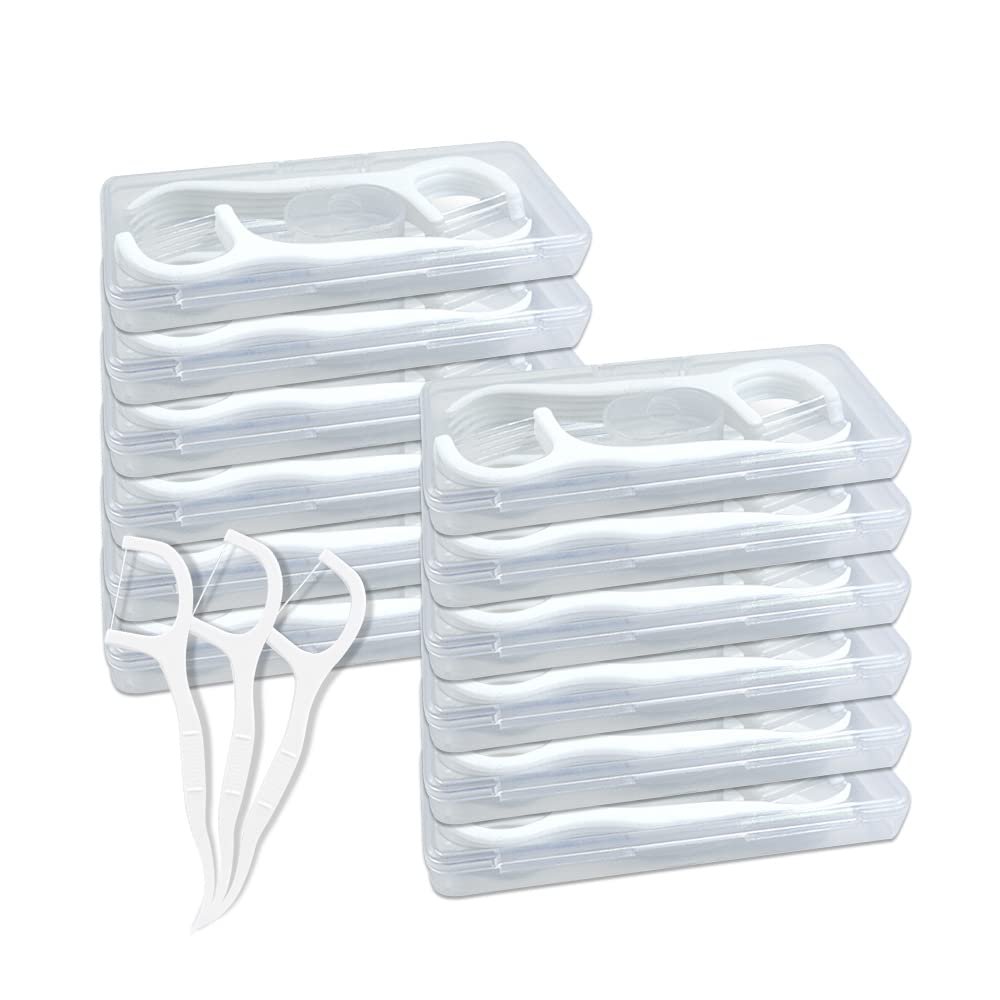 Travel Dental Floss Case, Modixun 12Pack 120pcs High Toughness Dental Floss Picks, Unflavored Dental Flossers, Dental Picks, Floss Picks, Toothpicks Sticks, Tooth Flossers with Travel Case, 120pcs