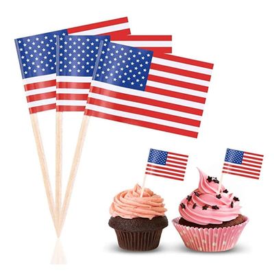 100 Pcs USA American Flag US Toothpick Flags, Mini Stick Flags Decorations,Cupcake Toppers US Flags,Cocktail Sticks Cupcake Toppers,Veterans Day,Country Picks Party Decoration