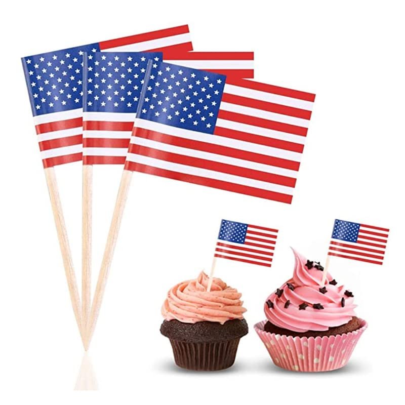 100 Pcs USA American Flag US Toothpick Flags, Mini Stick Flags Decorations,Cupcake Toppers US Flags,Cocktail Sticks Cupcake Toppers,Veterans Day,Country Picks Party Decoration