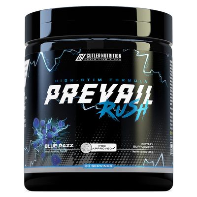 Cutler Nutrition High Stim Pre Workout Powder Prevail Rush Preworkout for Men & Women for Intense Pumps Energy and Focus with Caffeine NO3T Betaine and Dynamine | Sour Blue Razz (20 Servings)