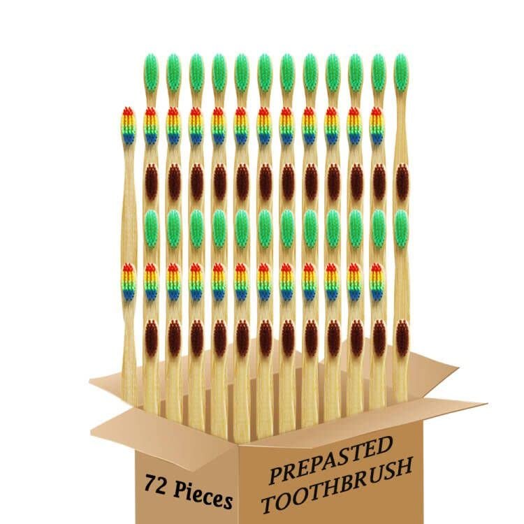 N-amboo Bamboo Toothbrush Prepasted Disposable Toothbrsuh Soft Bristles Prepasted Toothbrush,Disposable Toothbrsuh (72 Colorful)